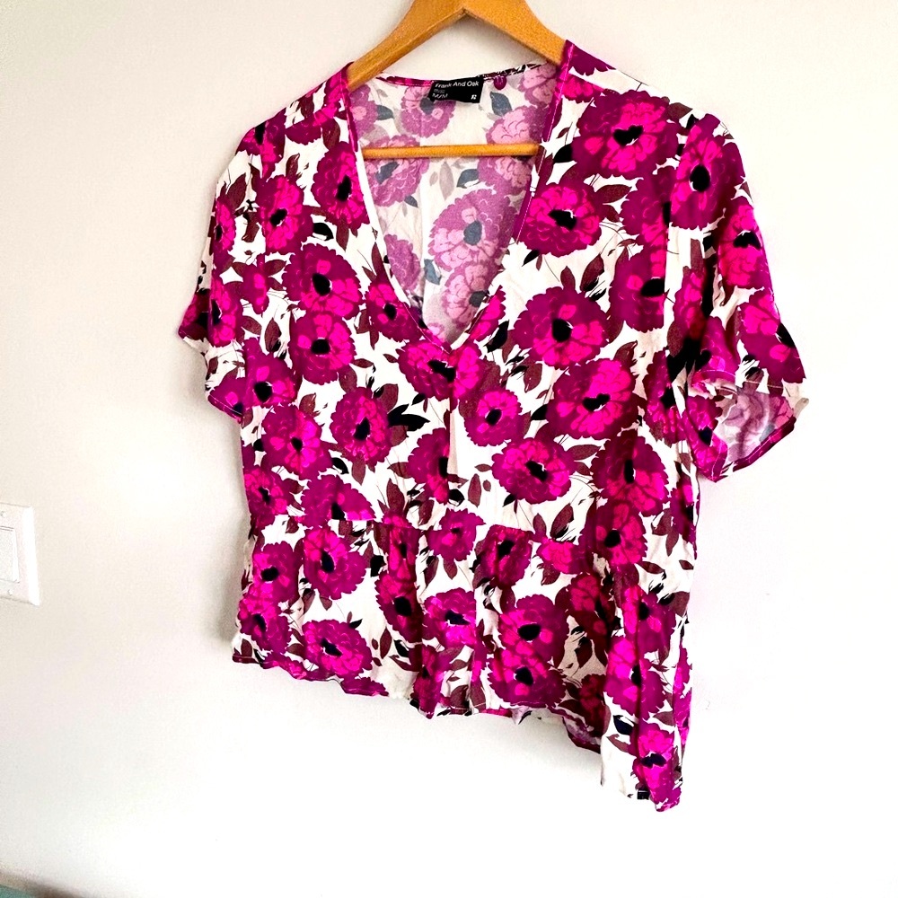 Frank & Oak Pink The Babydoll Top, Size Medium - Picture 3 of 7